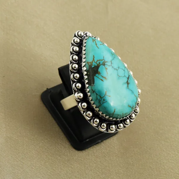 Natural Turquoise Sterling Silver Plated Handmade Ring - Size 7.5 — photo 2