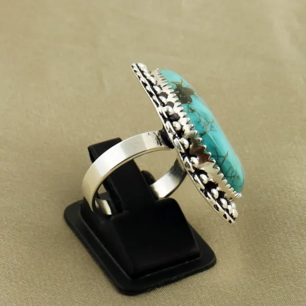 Natural Turquoise Sterling Silver Plated Handmade Ring - Size 7.5 — photo 3
