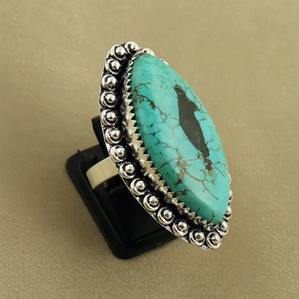 Natural Turquoise Sterling Silver Plated Handmade Ring - Size 9 — photo 2