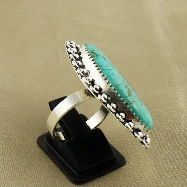 Natural Turquoise Sterling Silver Plated Handmade Ring - Size 9 — photo 3