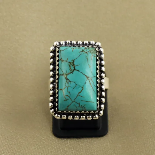 Natural Turquoise Sterling Silver Plated Handmade Ring - Size 8.5 — photo 1