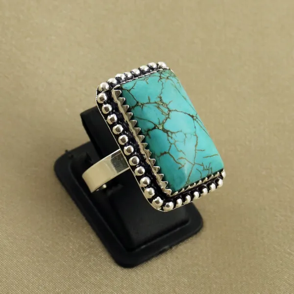 Natural Turquoise Sterling Silver Plated Handmade Ring - Size 8.5 — photo 2