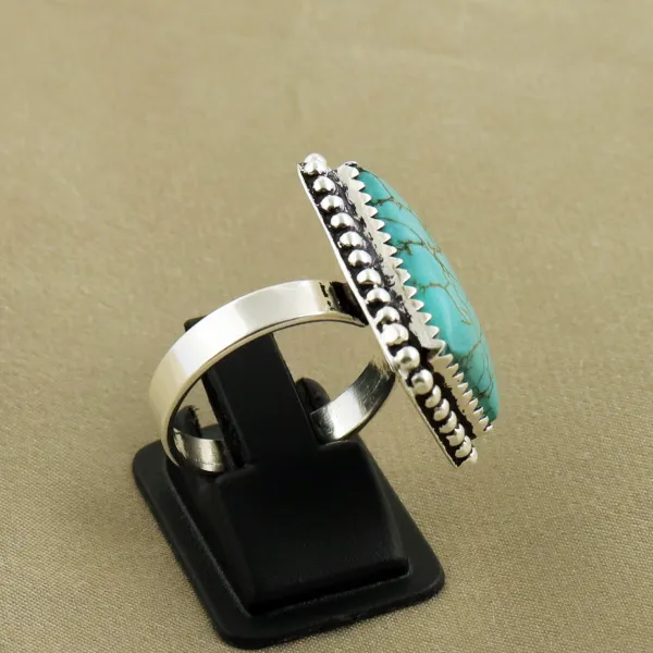 Natural Turquoise Sterling Silver Plated Handmade Ring - Size 8.5 — photo 3