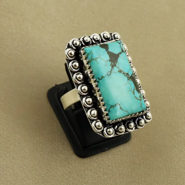 Natural Turquoise Sterling Silver Plated Handmade Ring - Size 7.5 — photo 2