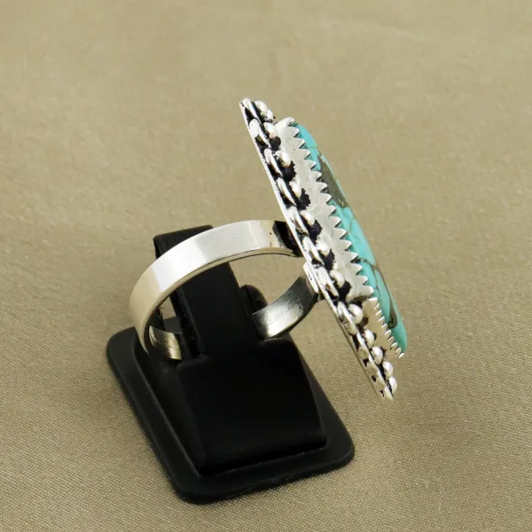 Natural Turquoise Sterling Silver Plated Handmade Ring - Size 7.5 — photo 3