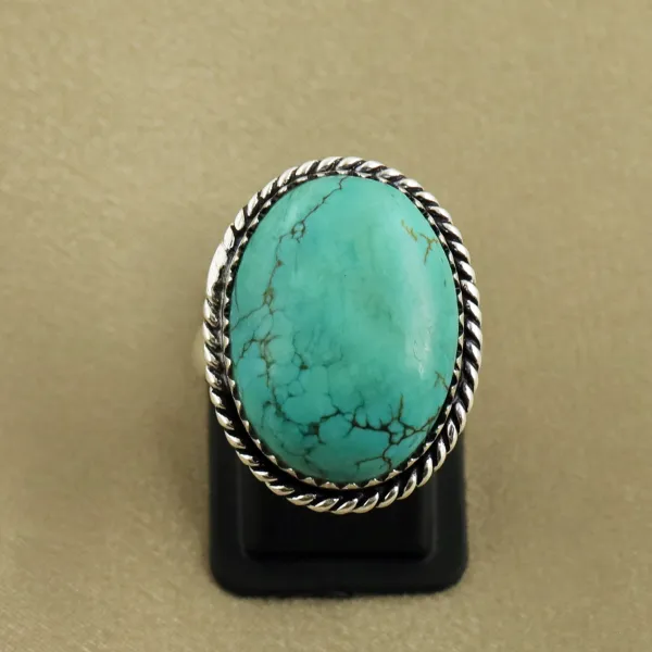 Natural Turquoise Sterling Silver Plated Handmade Ring - Size 8 — photo 1