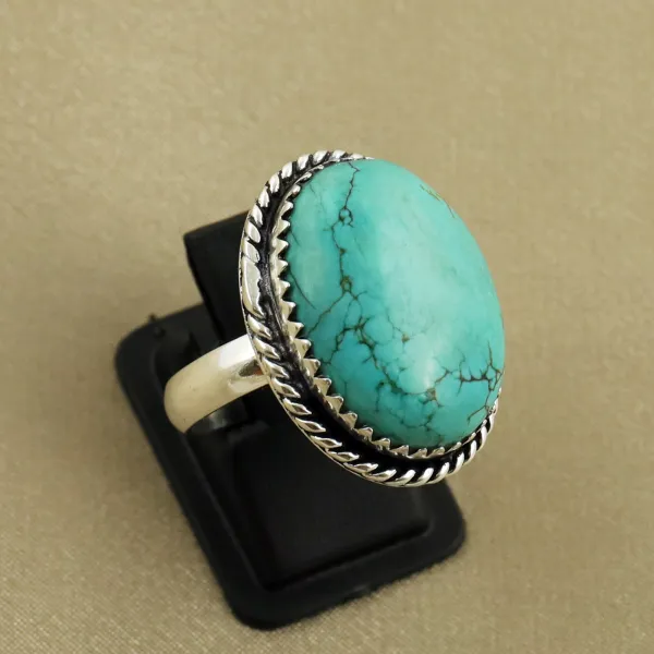Natural Turquoise Sterling Silver Plated Handmade Ring - Size 8 — photo 2
