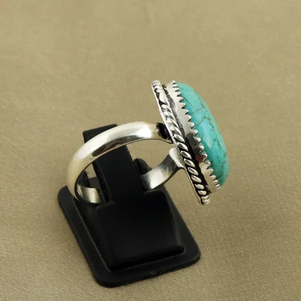 Natural Turquoise Sterling Silver Plated Handmade Ring - Size 8 — photo 3