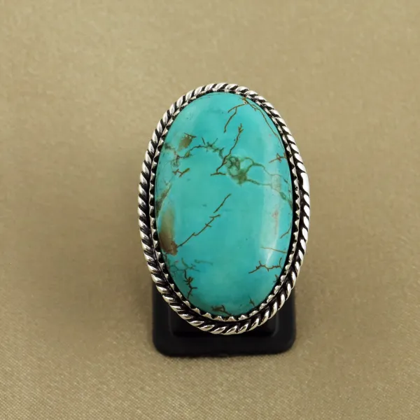 Natural Turquoise Sterling Silver Plated Handmade Ring - Size 7.5 — photo 1