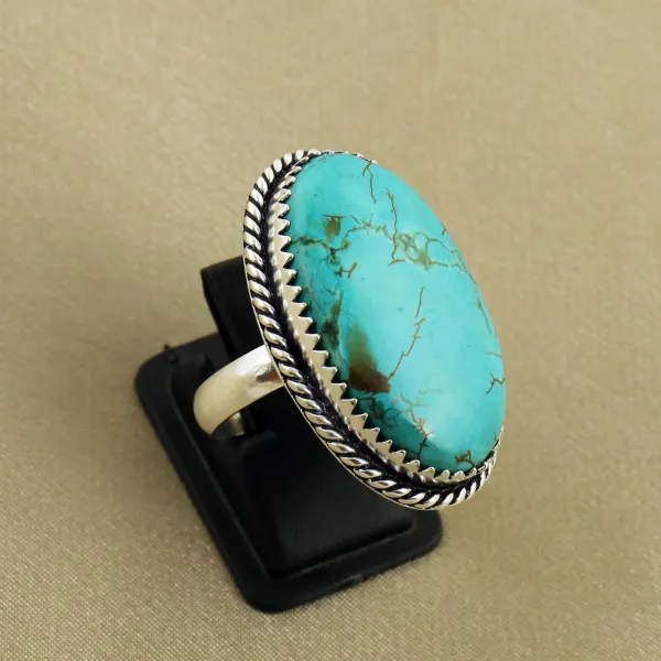 Natural Turquoise Sterling Silver Plated Handmade Ring - Size 7.5 — photo 2