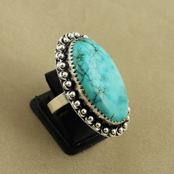 Natural Turquoise Sterling Silver Plated Handmade Ring - Size 8.5 — photo 2