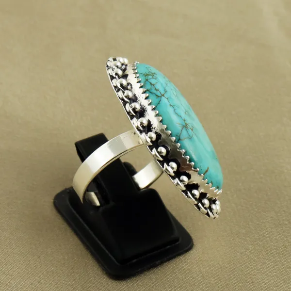 Natural Turquoise Sterling Silver Plated Handmade Ring - Size 8.5 — photo 3
