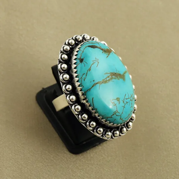 Natural Turquoise Sterling Silver Plated Handmade Ring - Size 7.5 — photo 2