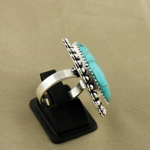 Natural Turquoise Sterling Silver Plated Handmade Ring - Size 7.5 — photo 3