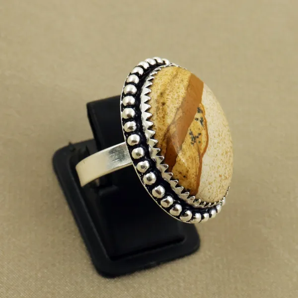 Natural Picture Jasper Sterling Silver Plated Handmade Ring - Size 6.5 — photo 2