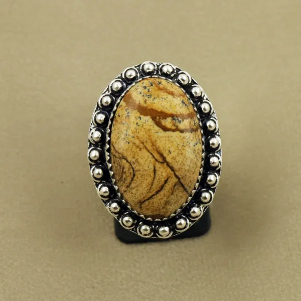 Natural Picture Jasper Sterling Silver Plated Handmade Ring - Size 7 — photo 1