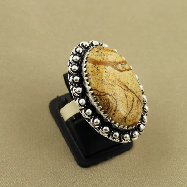 Natural Picture Jasper Sterling Silver Plated Handmade Ring - Size 7 — photo 2