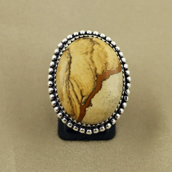 Natural Picture Jasper Sterling Silver Plated Handmade Ring - Size 7.5 — photo 1