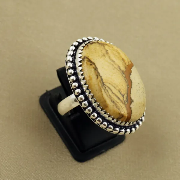 Natural Picture Jasper Sterling Silver Plated Handmade Ring - Size 7.5 — photo 2