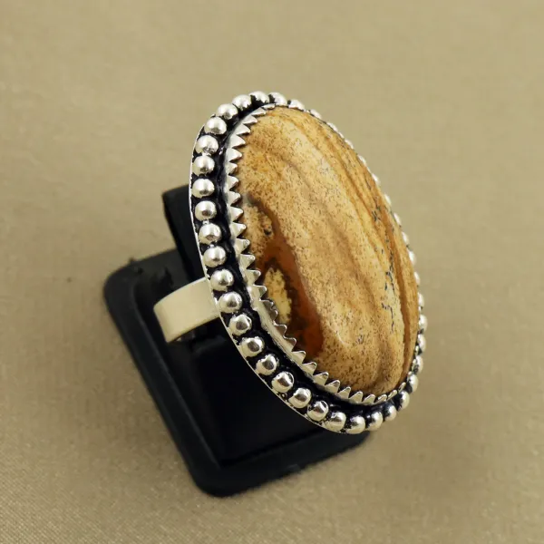 Natural Picture Jasper Sterling Silver Plated Handmade Ring - Size 6.5 — photo 2