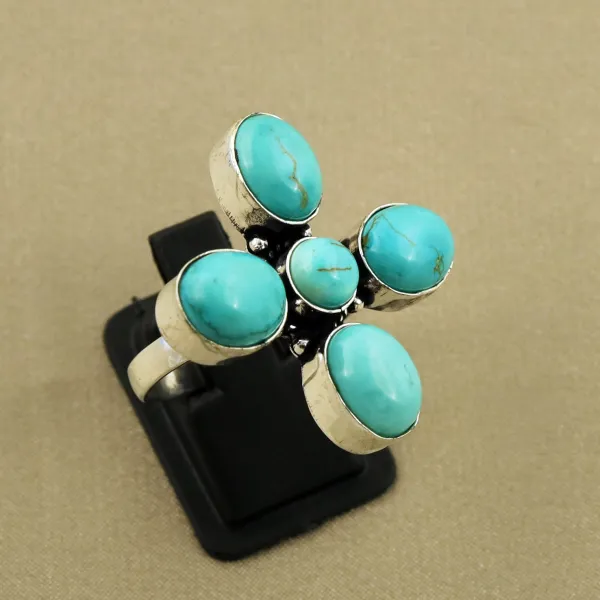 Natural Turquoise Sterling Silver Plated Handmade Ring - Size 8.5 (Adjustable) — photo 2