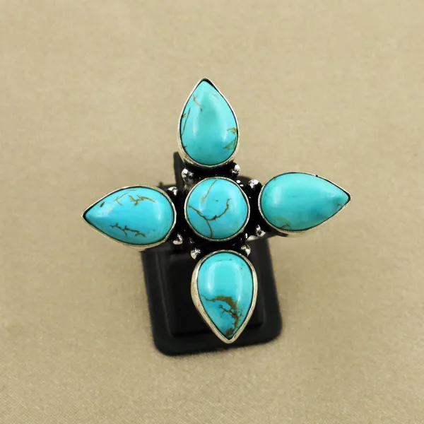 Natural Turquoise Sterling Silver Plated Handmade Ring - Size 10 (Adjustable) — photo 1