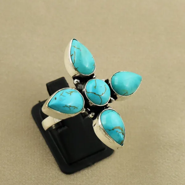 Natural Turquoise Sterling Silver Plated Handmade Ring - Size 10 (Adjustable) — photo 2