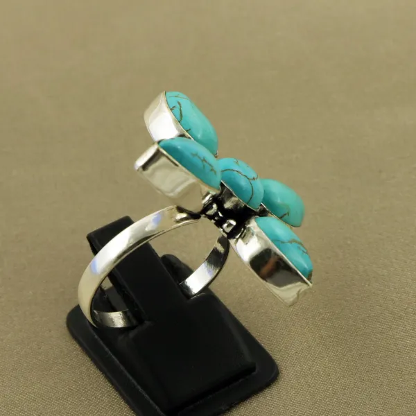 Natural Turquoise Sterling Silver Plated Handmade Ring - Size 10 (Adjustable) — photo 3