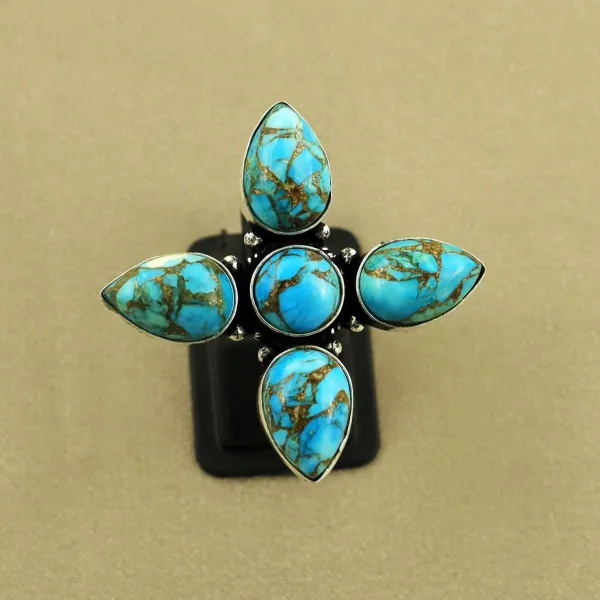 Natural Kingman Turquoise Sterling Silver Plated Handmade Ring - Size 10 (Adjustable) — photo 1