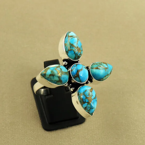 Natural Kingman Turquoise Sterling Silver Plated Handmade Ring - Size 10 (Adjustable) — photo 2
