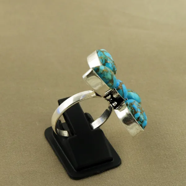 Natural Kingman Turquoise Sterling Silver Plated Handmade Ring - Size 10 (Adjustable) — photo 3