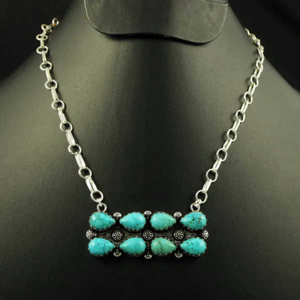 Natural Turquoise Sterling Silver Plated Handmade Necklace — photo 1