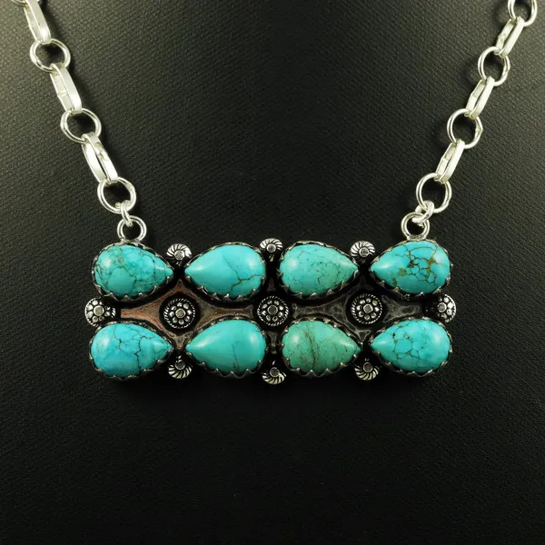 Natural Turquoise Sterling Silver Plated Handmade Necklace — photo 2