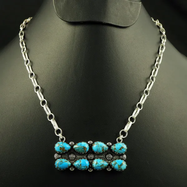 Natural Kingman Turquoise Sterling Silver Plated Handmade Necklace — photo 1