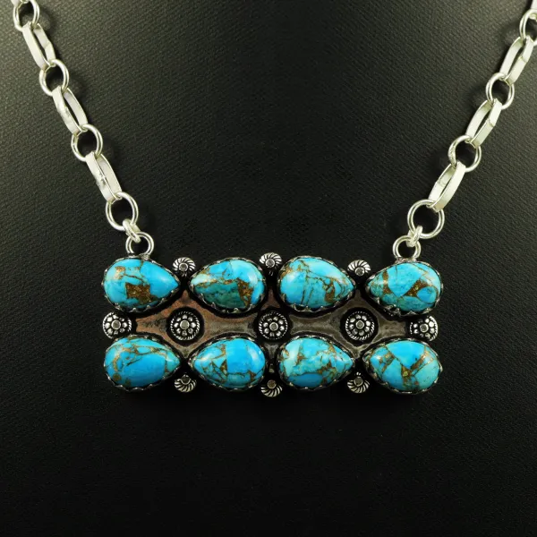 Natural Kingman Turquoise Sterling Silver Plated Handmade Necklace — photo 2
