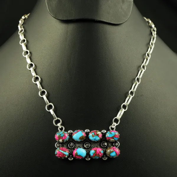 Natural Cotton Candy Sterling Silver Plated Handmade Necklace — photo 1