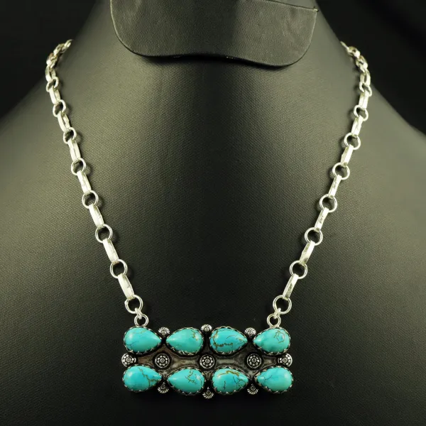 Natural Turquoise Sterling Silver Plated Handmade Necklace — photo 1