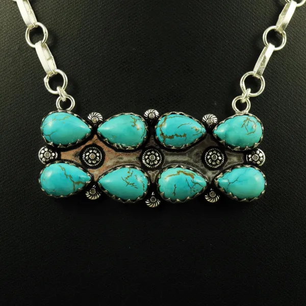 Natural Turquoise Sterling Silver Plated Handmade Necklace — photo 2