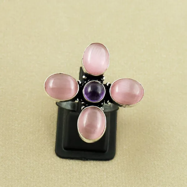 Natural Monalisa & Amethyst Sterling Silver Plated Handmade Ring - Size 9.5 (Adjustable) — photo 1