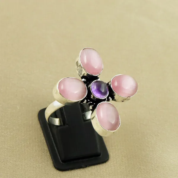 Natural Monalisa & Amethyst Sterling Silver Plated Handmade Ring - Size 9.5 (Adjustable) — photo 2
