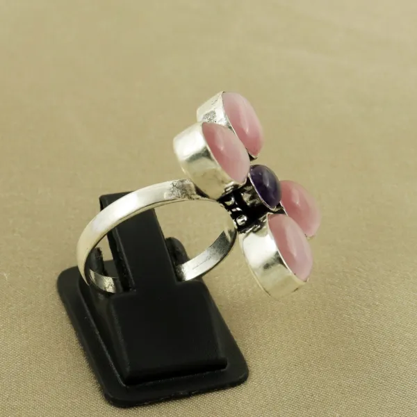 Natural Monalisa & Amethyst Sterling Silver Plated Handmade Ring - Size 9.5 (Adjustable) — photo 3