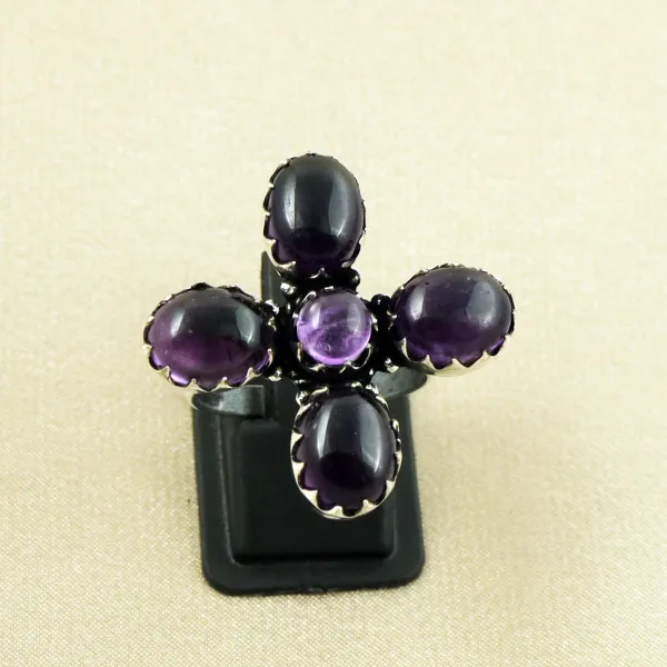 Natural Amethyst Sterling Silver Plated Handmade Ring - Size 9.5 (Adjustable) — photo 1