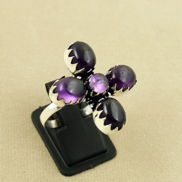 Natural Amethyst Sterling Silver Plated Handmade Ring - Size 9.5 (Adjustable) — photo 2