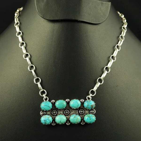 Natural Turquoise Sterling Silver Plated Handmade Necklace — photo 1