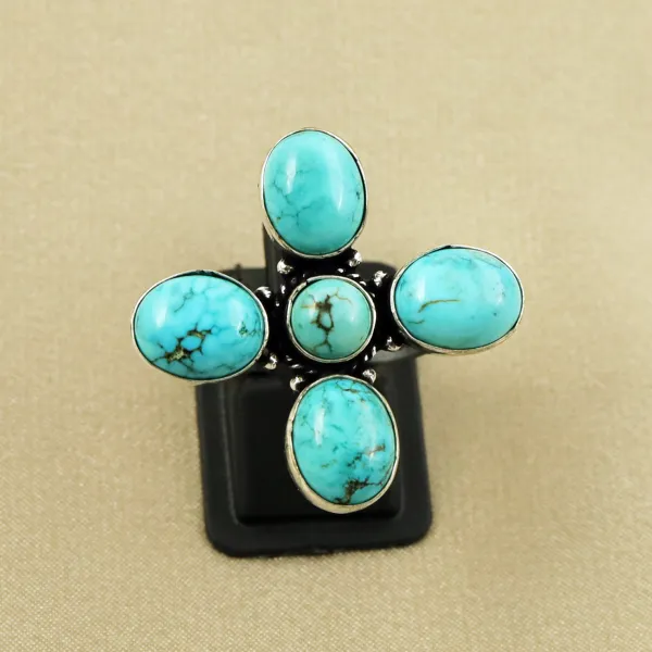 Natural Turquoise Sterling Silver Plated Handmade Ring - Size 9.5 (Adjustable) — photo 1