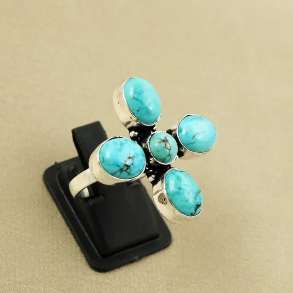 Natural Turquoise Sterling Silver Plated Handmade Ring - Size 9.5 (Adjustable) — photo 2