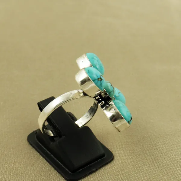 Natural Turquoise Sterling Silver Plated Handmade Ring - Size 9.5 (Adjustable) — photo 3