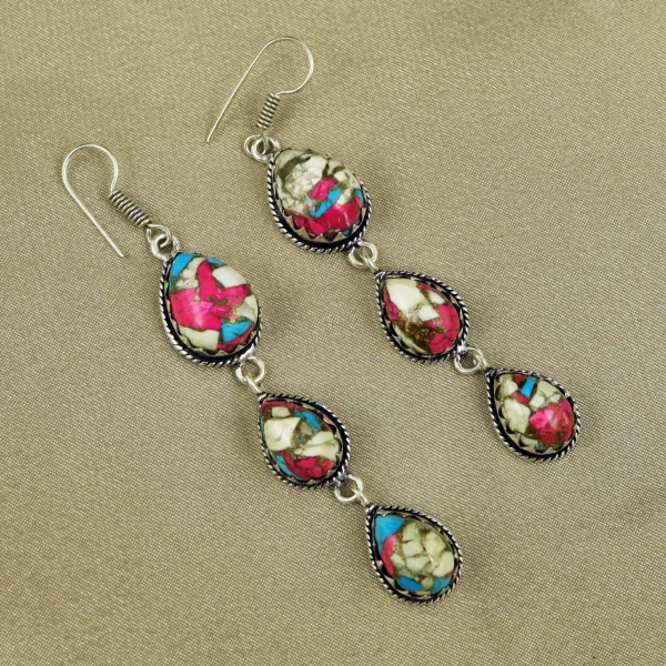 Natural Cotton Candy Sterling Silver Plated Handmade Stud Earring — photo 2