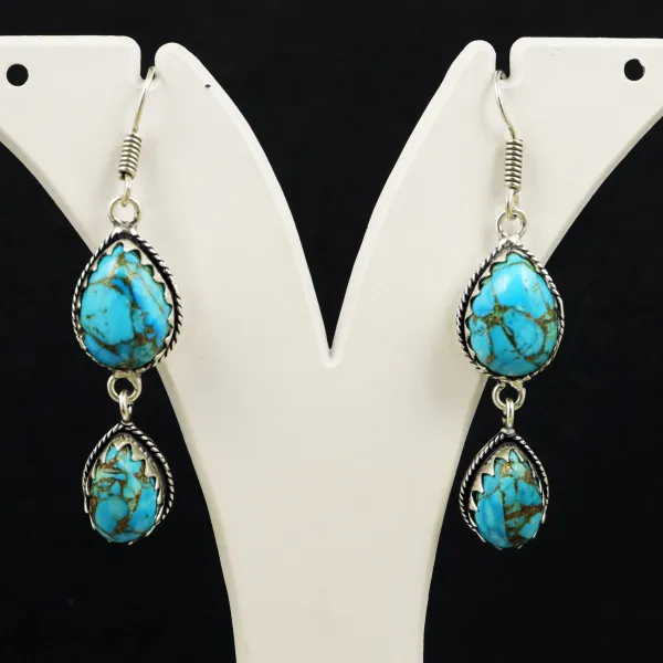 Natural Kingman Turquoise Sterling Silver Plated Handmade Stud Earring — photo 1