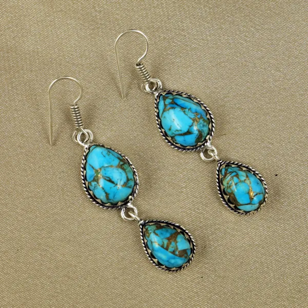 Natural Kingman Turquoise Sterling Silver Plated Handmade Stud Earring — photo 2